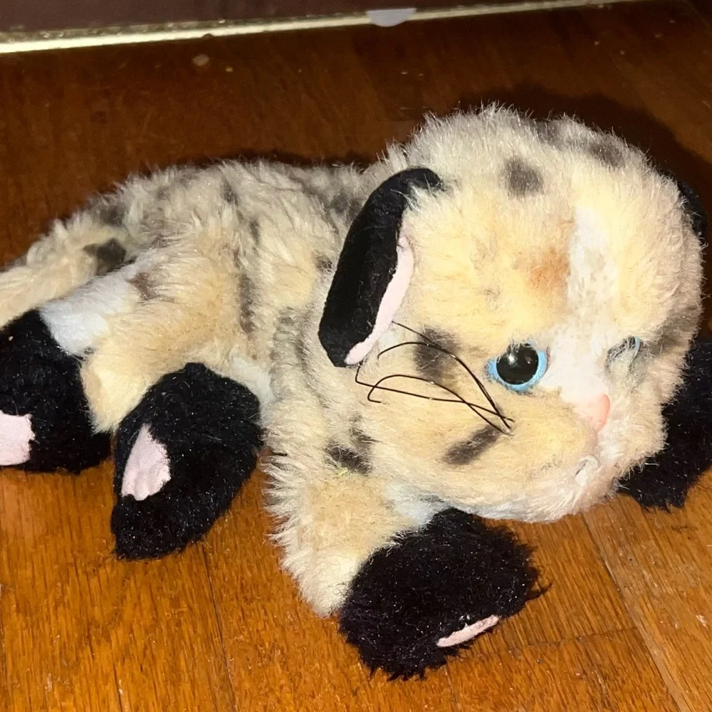 Vintage Tyco 1993 Kitty Kitty Jungle Kittens Plush Tan Leopard Spot Cat-No Bow
